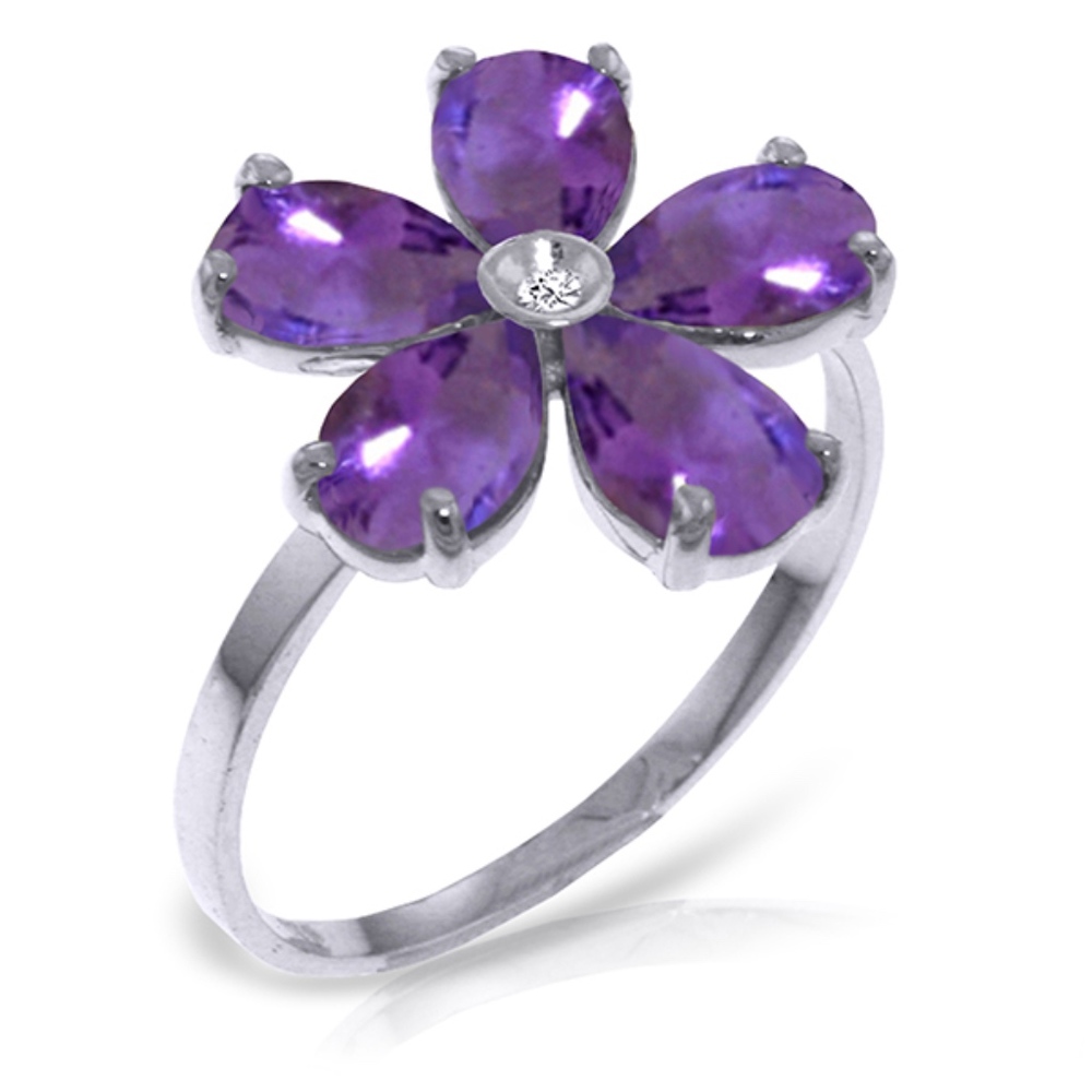 SOLID GOLD RING WITH NATURAL DIAMOND & AMETHYSTS - Picture 2 of 4